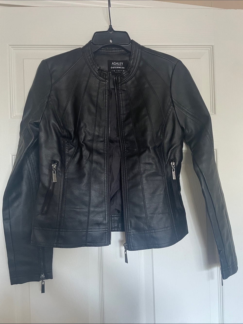 ASHLEY BY 26 INTERNATIONAL Black Faux Leather Zip-Up Jacket